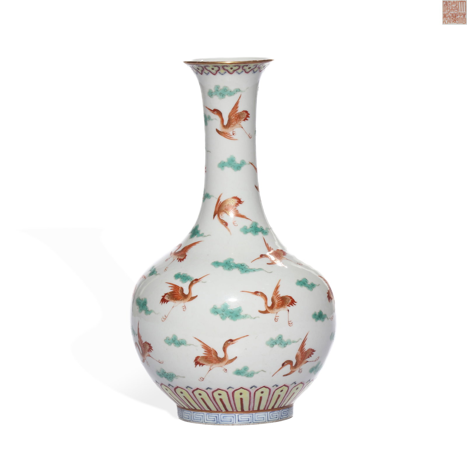 QING JIAQING PASTEL CLOUD AND CRANE PATTERN APPRECIATION VASE: H:24cm