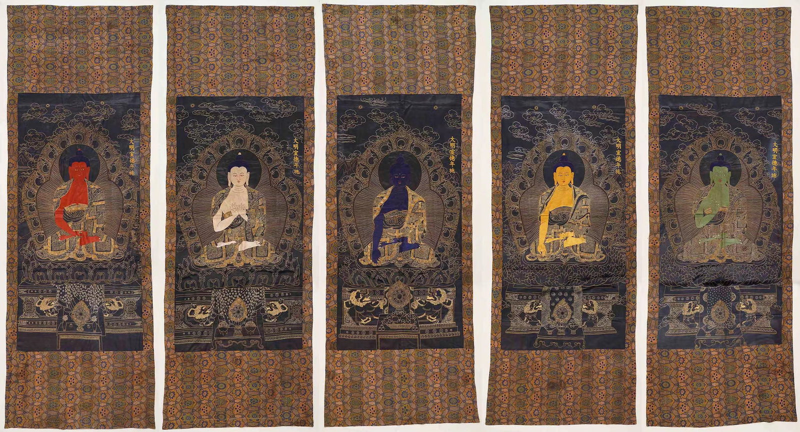 FIVE BUDDHA PATTERNS EMBROIDERED IN THE QING DYNASTY