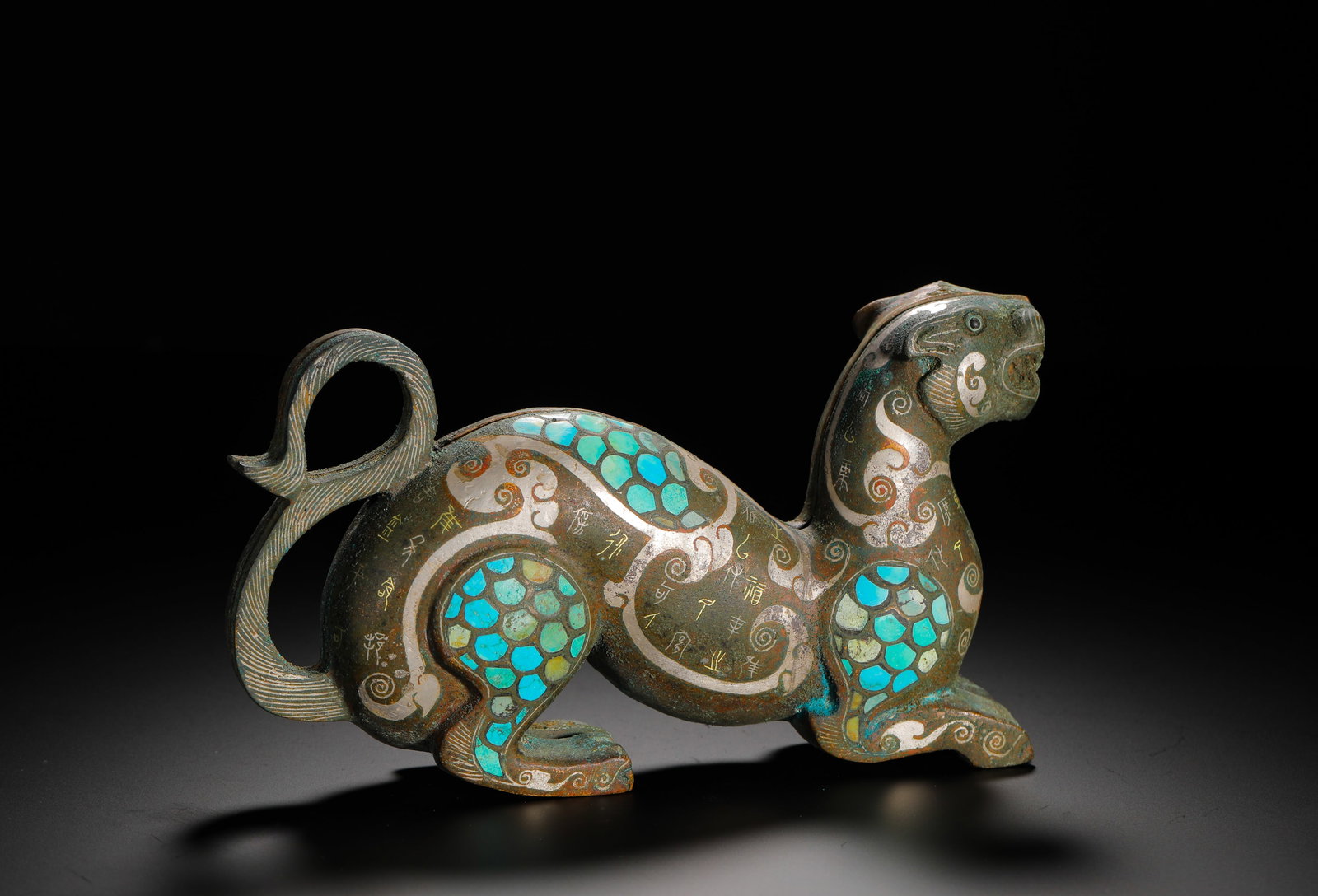 BRONZE INLAID WITH GOLD AND SILVER AND TURQUOISE TIGER-SHAPED OBJECTS FROM THE WARRING STATES PERIOD