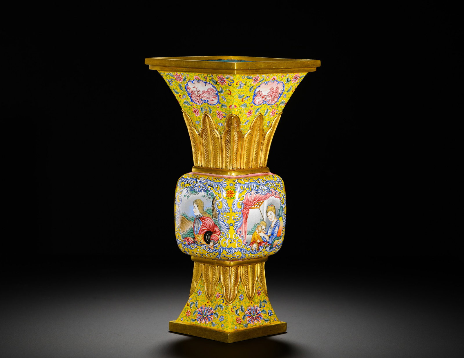 BRONZE GILT PAINTING ENAMEL WESTERN FIGURE FLOWER