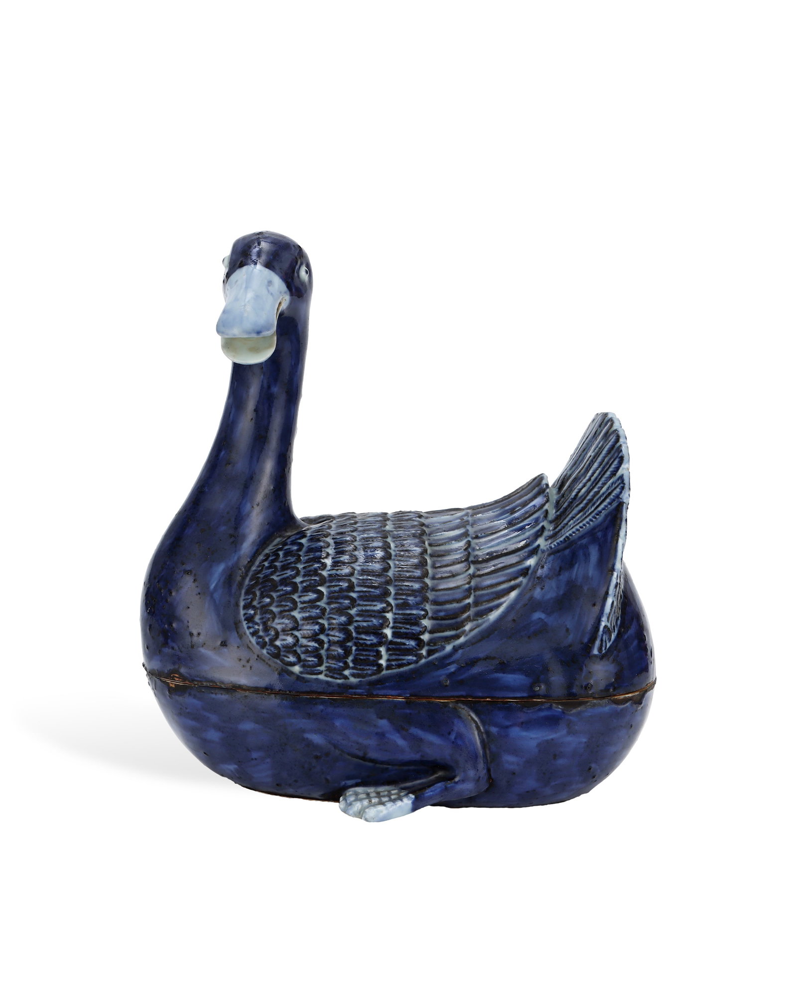 QING DYNASTY BLUE GLAZED DUCK-SHAPED PORCELAIN AROMATHERAPY