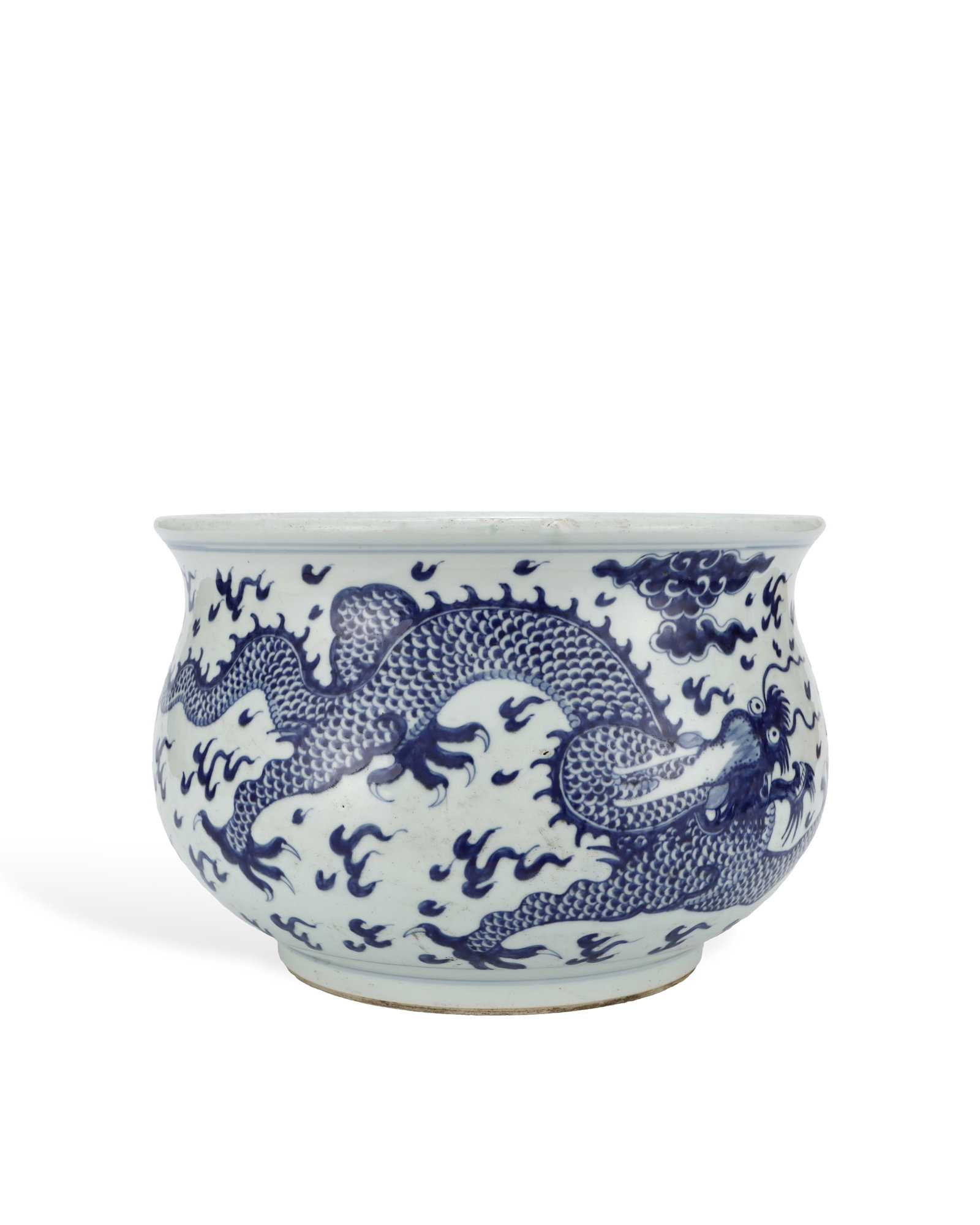 BLUE AND WHITE DRAGON INCENSE BURNER OF THE QING DYNASTY