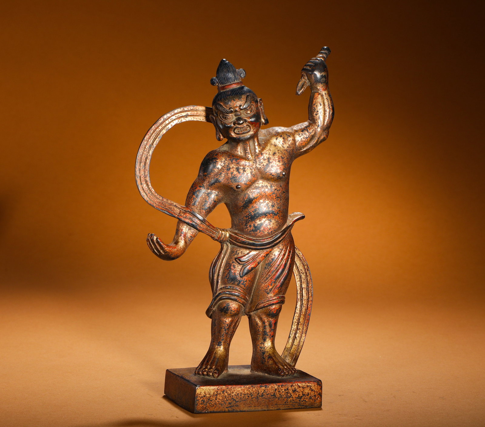 A BRONZE LACQUER GOLD STATUE OF RINPOCHE FROM THE QING DYNASTY