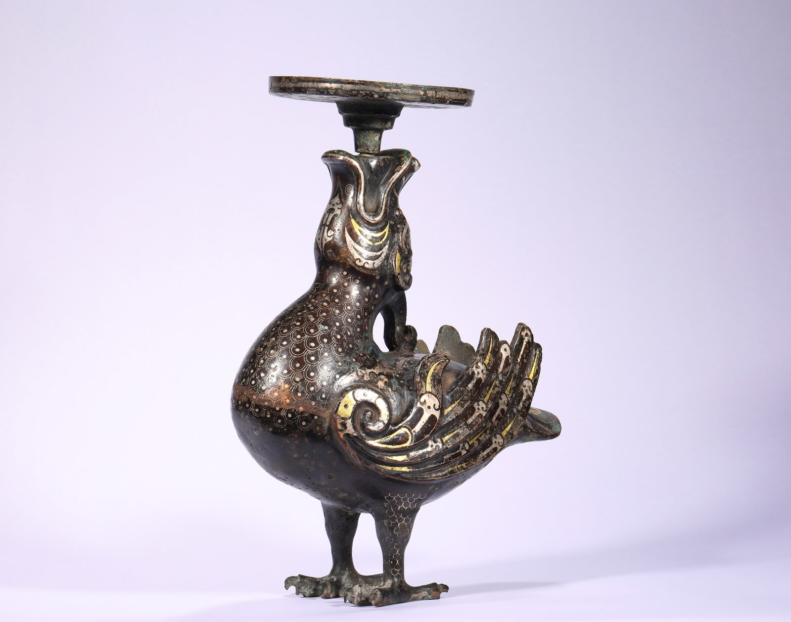 COPPER CUO GOLD AND SILVER LAMPS OF THE HAN DYNASTY: H: 33cmW: 23cmWeight: 3650g