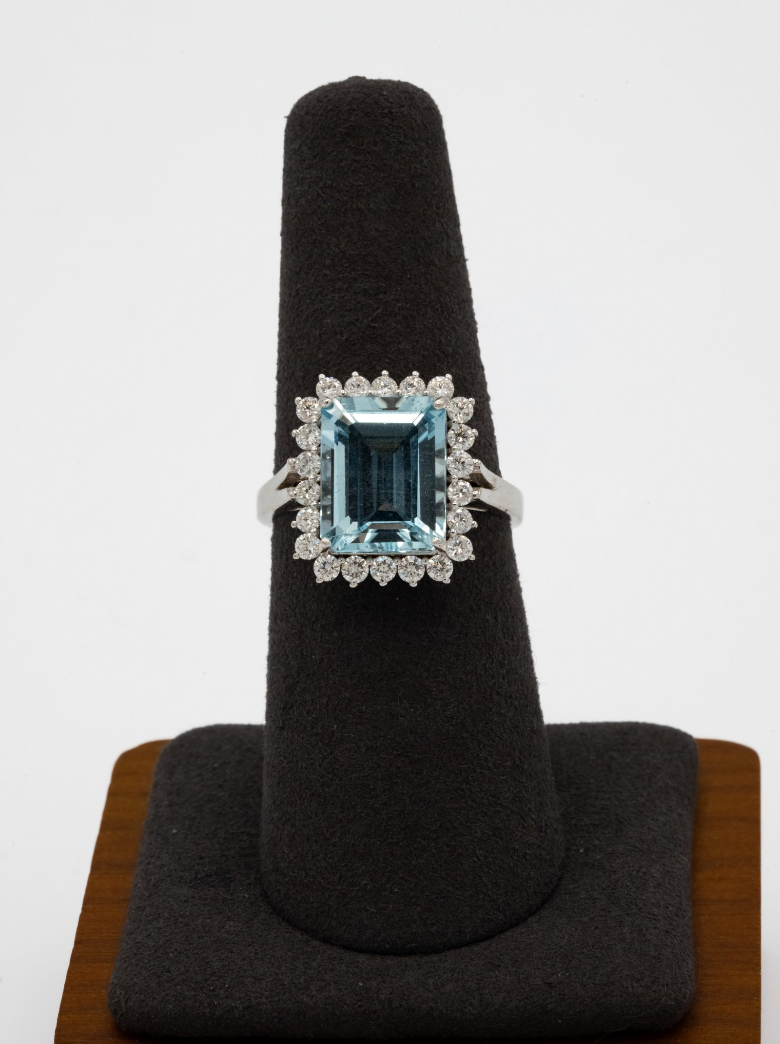 18K White Gold 3.19 CT Aquamarine & 1.02 CTW Diamond Ring: An 18 karat white gold aquamarine and diamond ring featuring a rectangular step-cut aquamarine weighing approximately 3.19 carats and measuring approximately 12 x 9 mm. The aquamarine displays a light