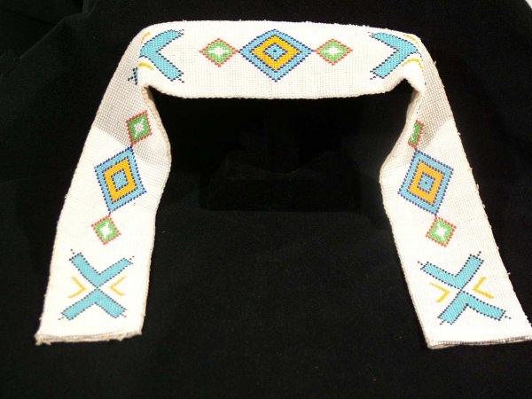 Sioux Indian Beadwork Ca. 1940: Native American Sioux Indian Beadwork ca. 1940. Back is muslim, handstitched. One row of beads is missing 1/4"of beads. Another row is missing 1 bead and the edge of one row is missing a bead. Beads a