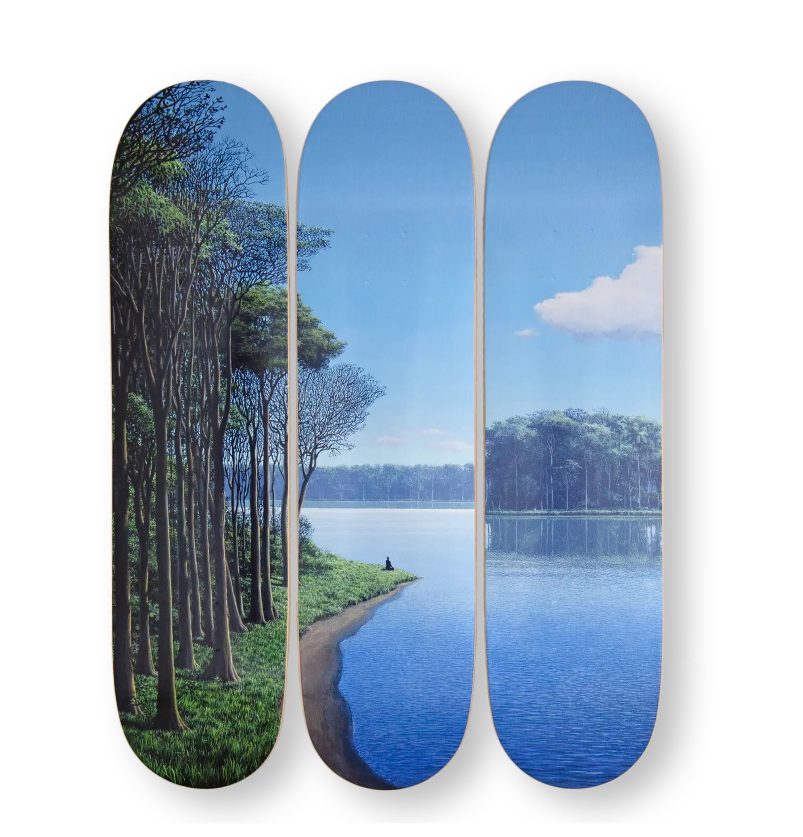 Tomás Sánchez, Contemplar Al Meditador De La Isla Art Skateboard (Set of 3), 2025: Title: Contemplar Al Meditador De La Isla Art Skateboard (Set of 3), 2025 Artist: Tomás Sánchez Year: 2025 Medium Type: Skateboard Deck | Made of 7 ply Grade A Canadian Maple Wood Limited Edition of