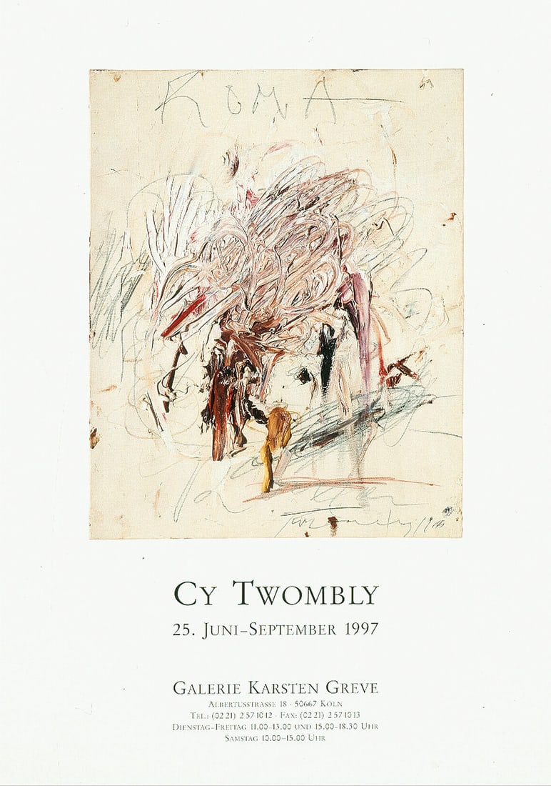 Cy Twombly, Exhibition Poster, 1997: Title: Cy Twombly, Exhibition Poster, 1997 Artist: Cy Twombly Year: 1997 Medium Type: Poster on Paper Frame: Unframed For further information, please contact us through the LiveAuctioneers platform or