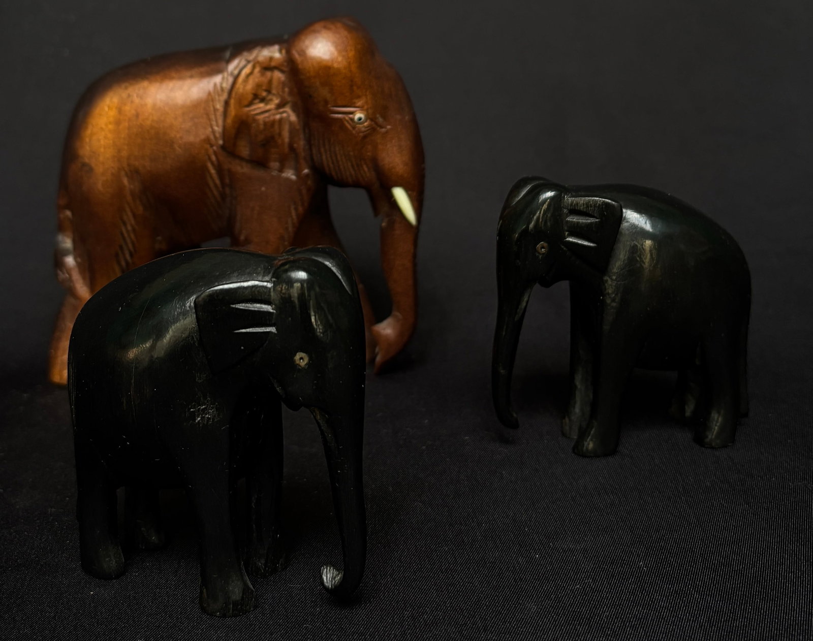 Vintage Wooden Hand Carved Elephant Figurines. (1 of 13)