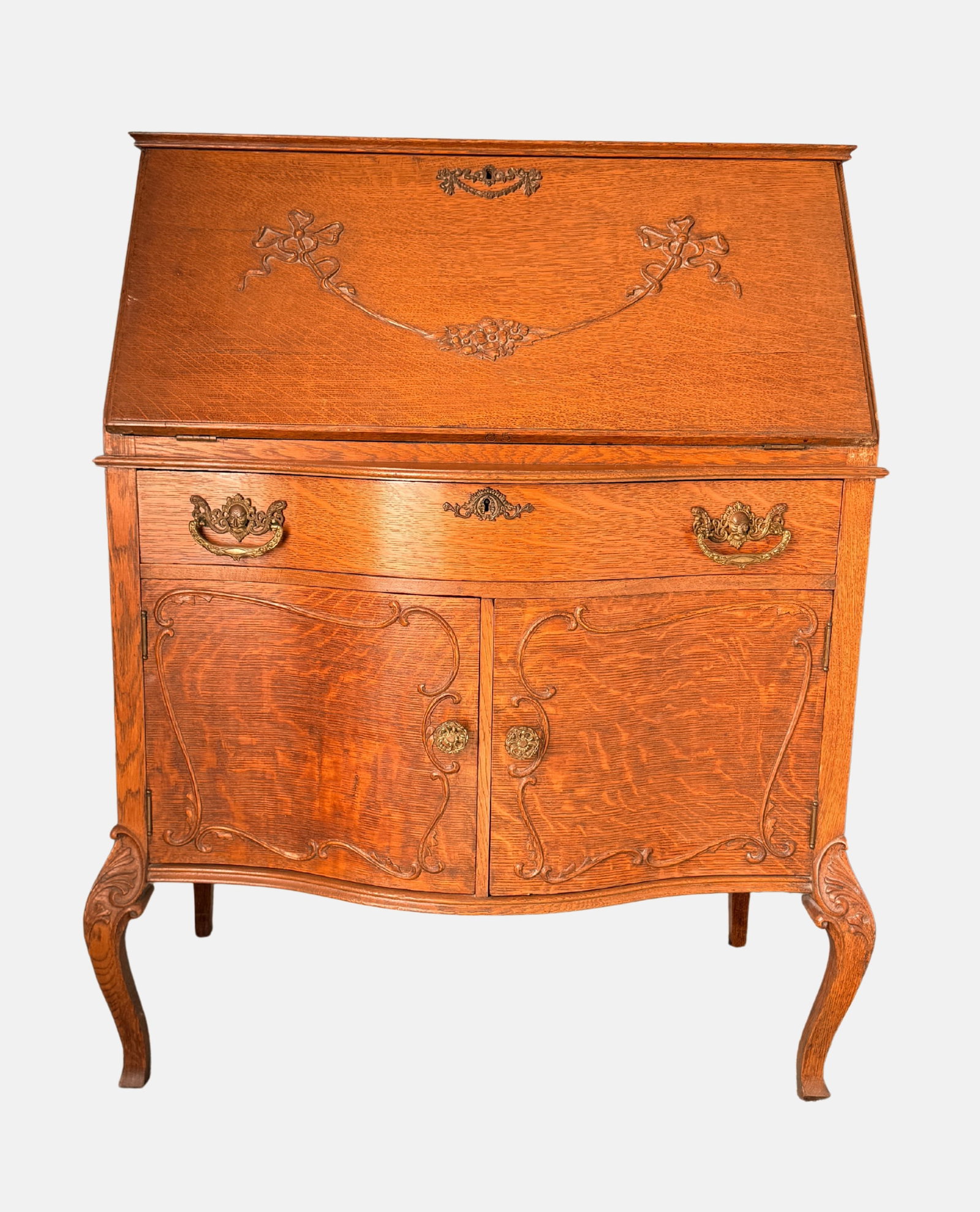 French Provincial Oak Secretary Desk & Bookcase (1 of 6)