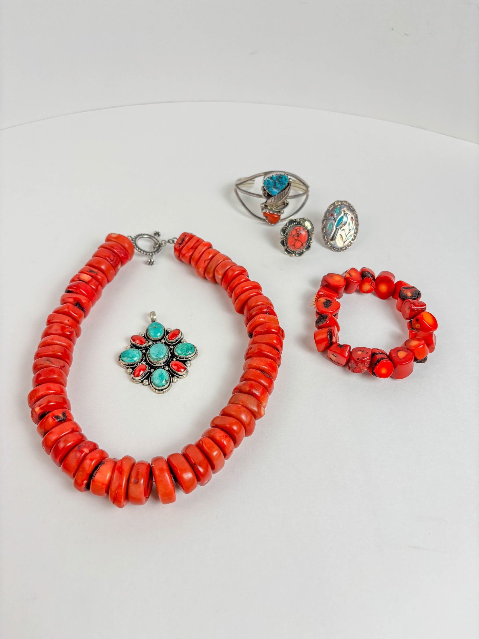 Beaded Red Coral Statement Necklace, Turquoise & Coral (1 of 20)