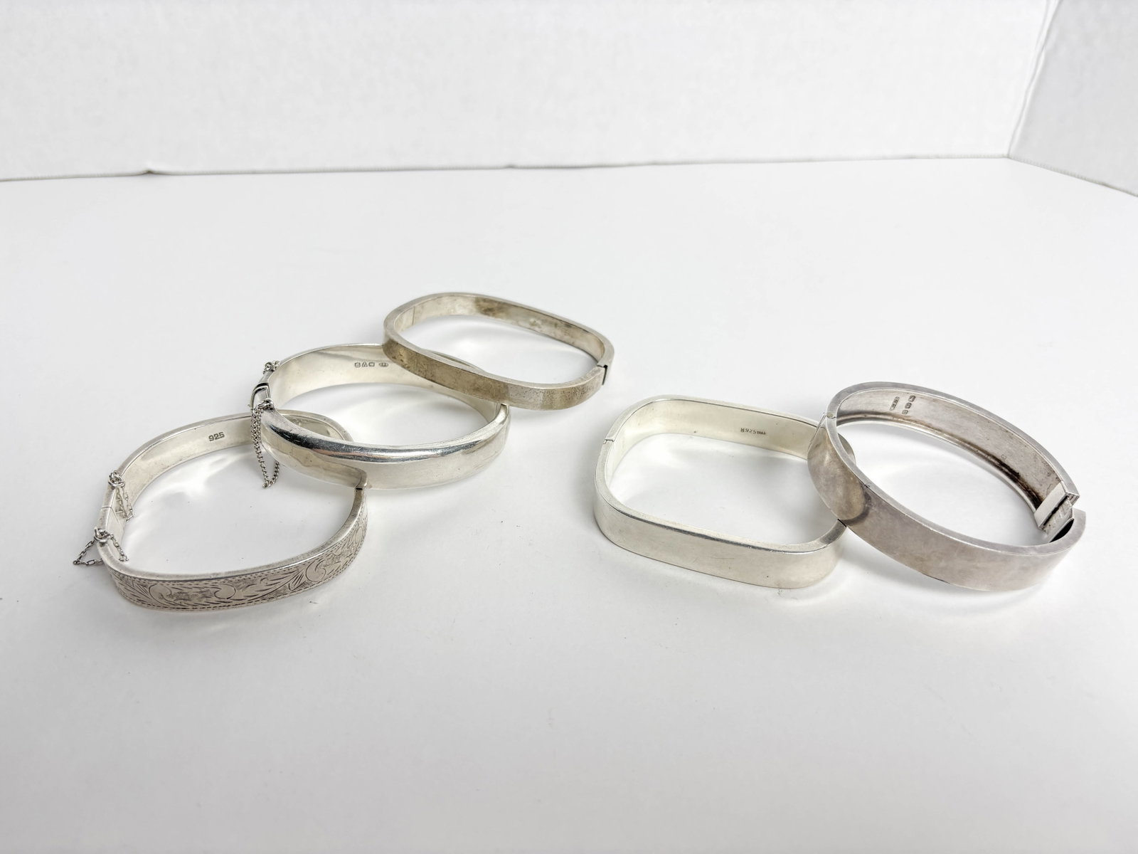 5 Sterling Silver Hinged Bangle Bracelets - 2
