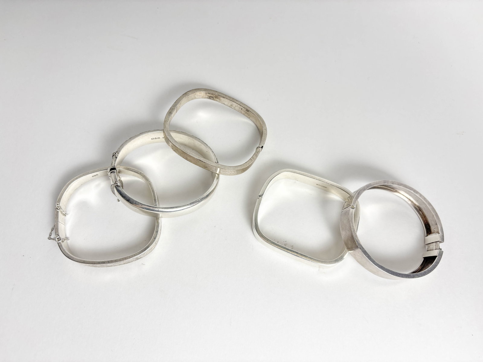 5 Sterling Silver Hinged Bangle Bracelets - 4