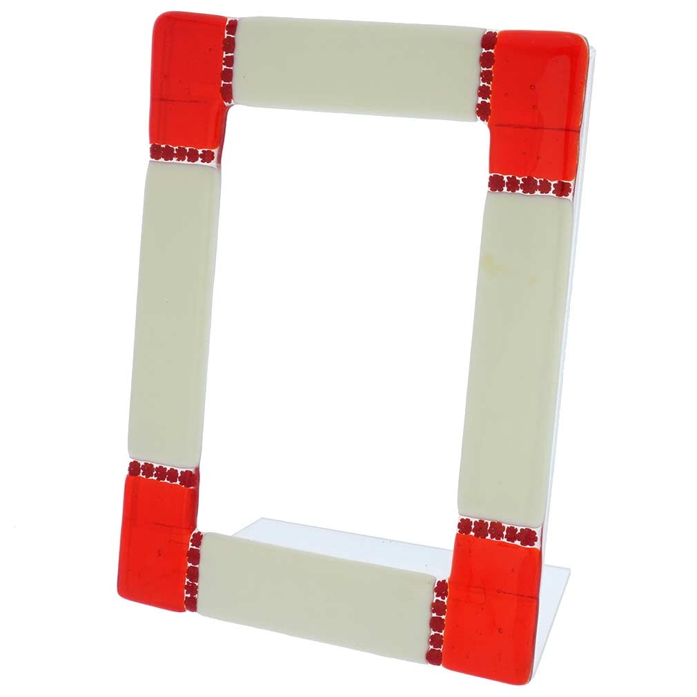 Murano Glass Photo Frame Ducale Red-White 4X6 Inch: This elegant Murano Glass photo frame offers a unique way to display your photos with a touch of Venetian style and Italian sophistication. Entirely handmade by the master artisans on Murano Island in