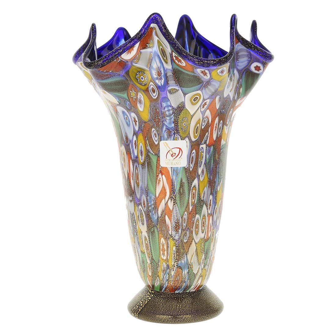 Murano Glass Millefiori Gold Fazzoletto Vase - Cobalt Blue (1 of 7)