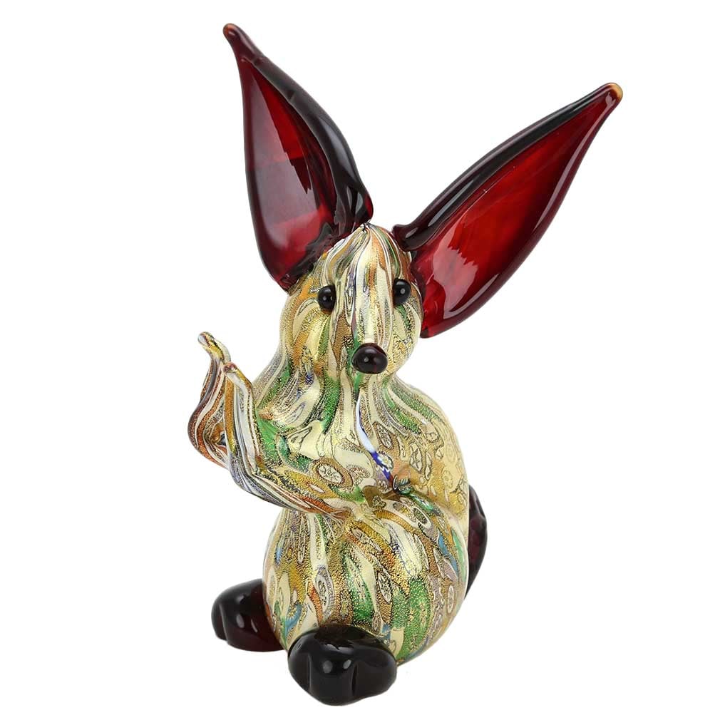 Murano Glass Gold Millefiori Rabbit Sculpture: This charming Murano Glass rabbit sculpture represents the long-running artistic tradition of Murano glass combined with the ingenuity and technical virtuosity of Murano Glass masters in Venice, Italy