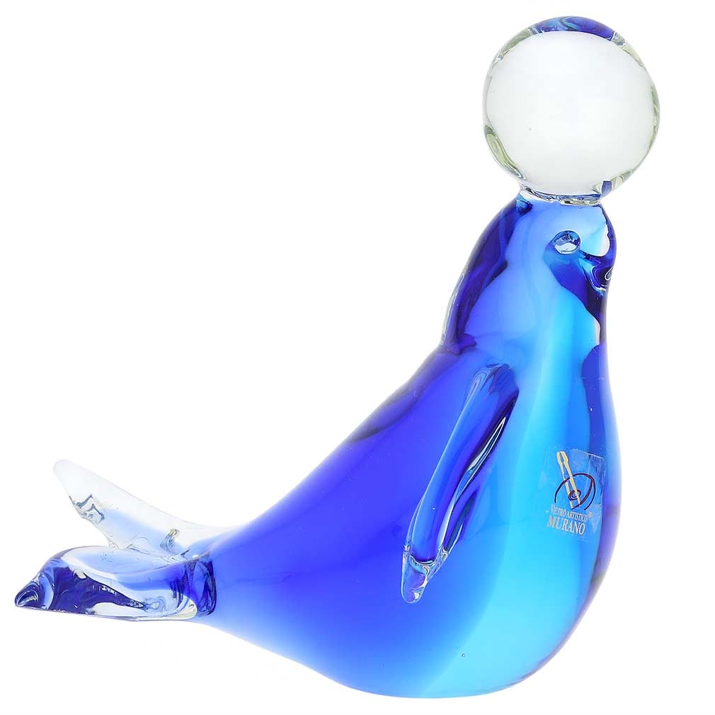 Murano Glass Seal - Aqua Blue: Vibrant shades of blue and aquamarine come alive in this Murano Glass Seal sculpture, evoking the dreamy azure blue waters of the Venetian Lagoon. Lovingly crafted by third-generation Murano Glass art