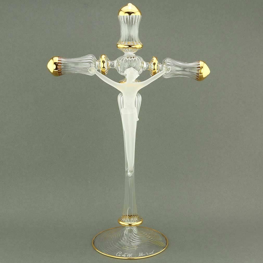 Murano Glass Cristallo Crucifix: This museum-quality blown Murano Glass Crucifix sculpture represents the long-running artistic tradition of Murano glass combined with ingenuity and technical virtuosity of Venetian Glass masters. Thi