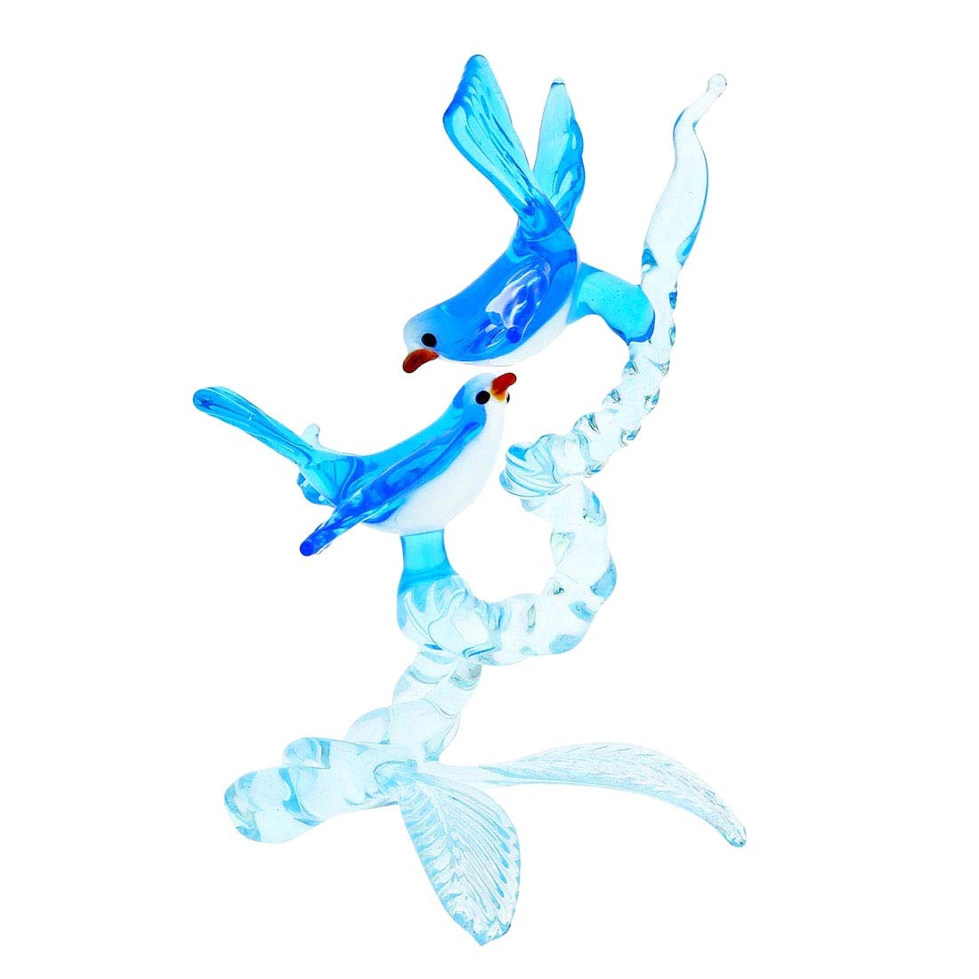 Murano Glass Birds on a Branch - Blue: Instantly transport yourself to Venice with this beautiful Murano Glass bird sculpture showcasing the mastery and artistic talent of Murano Glass masters. In this wonderful representation of timeless 