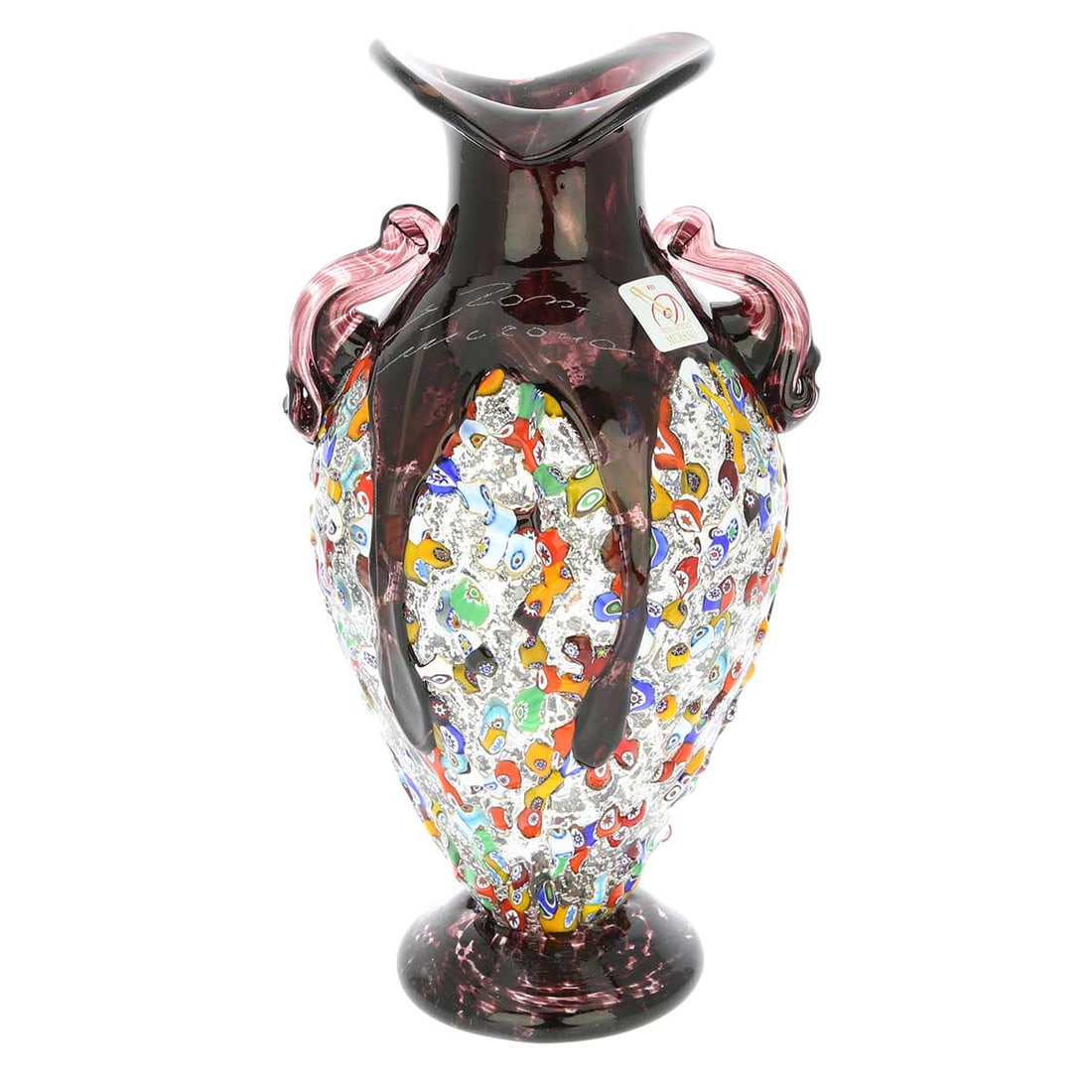 Murano Glass Millefiori Amphora Vase - Silver Purple (1 of 7)
