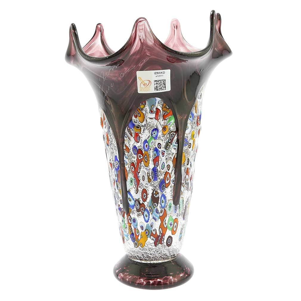 Murano Glass Millefiori Fazzoletto Vase - Silver Purple (1 of 8)