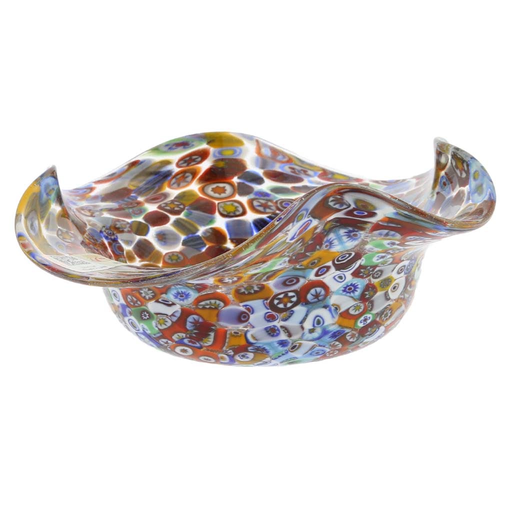 Murano Glass Millefiori Fazzoletto Bowl: A wonderful centerpiece for your table, this magnificent blown Murano Glass bowl features rich colors with extraordinary depth and radiance and presents a fine example of the most distinctive ancient 