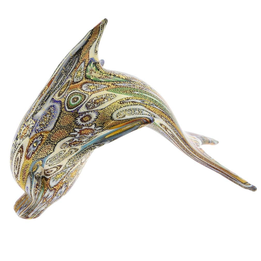 Murano Glass Golden Quilt Millefiori Dolphin (1 of 7)