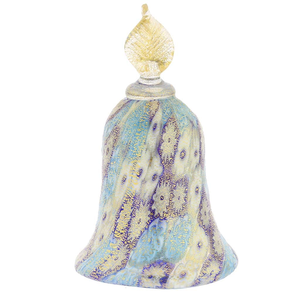 Murano Glass Golden Quilt Tender Blue Millefiori Bell (1 of 6)