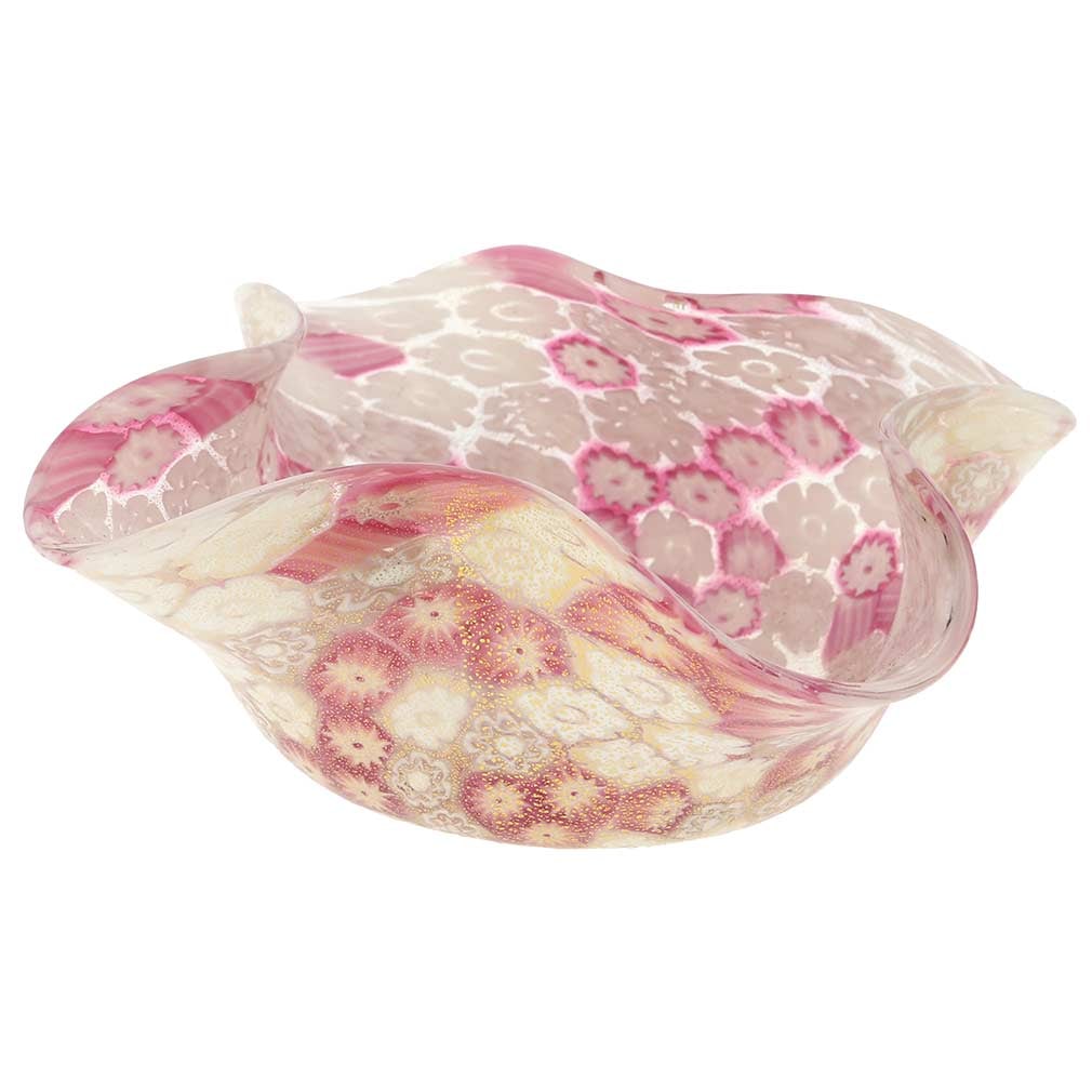 Murano Glass Millefiori Decorative Bowl - Tender Rose: This gorgeous decorative bowl is handcrafted by talented Murano Glass artisans in Venice using the techniques and traditions passed down to them through generations. This unique look is achieved using