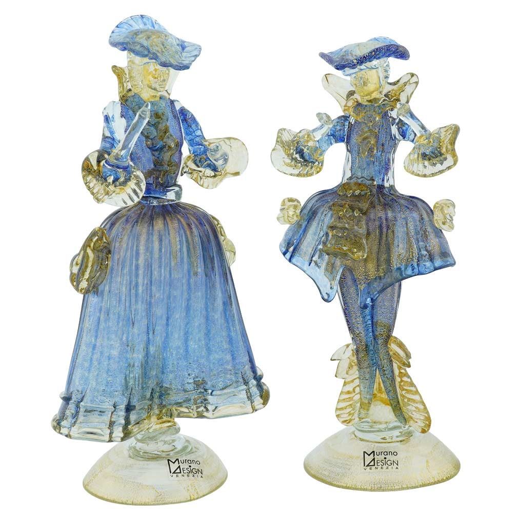 Murano Glass Venetian Goldonian Couple - Blue and Gold (1 of 7)