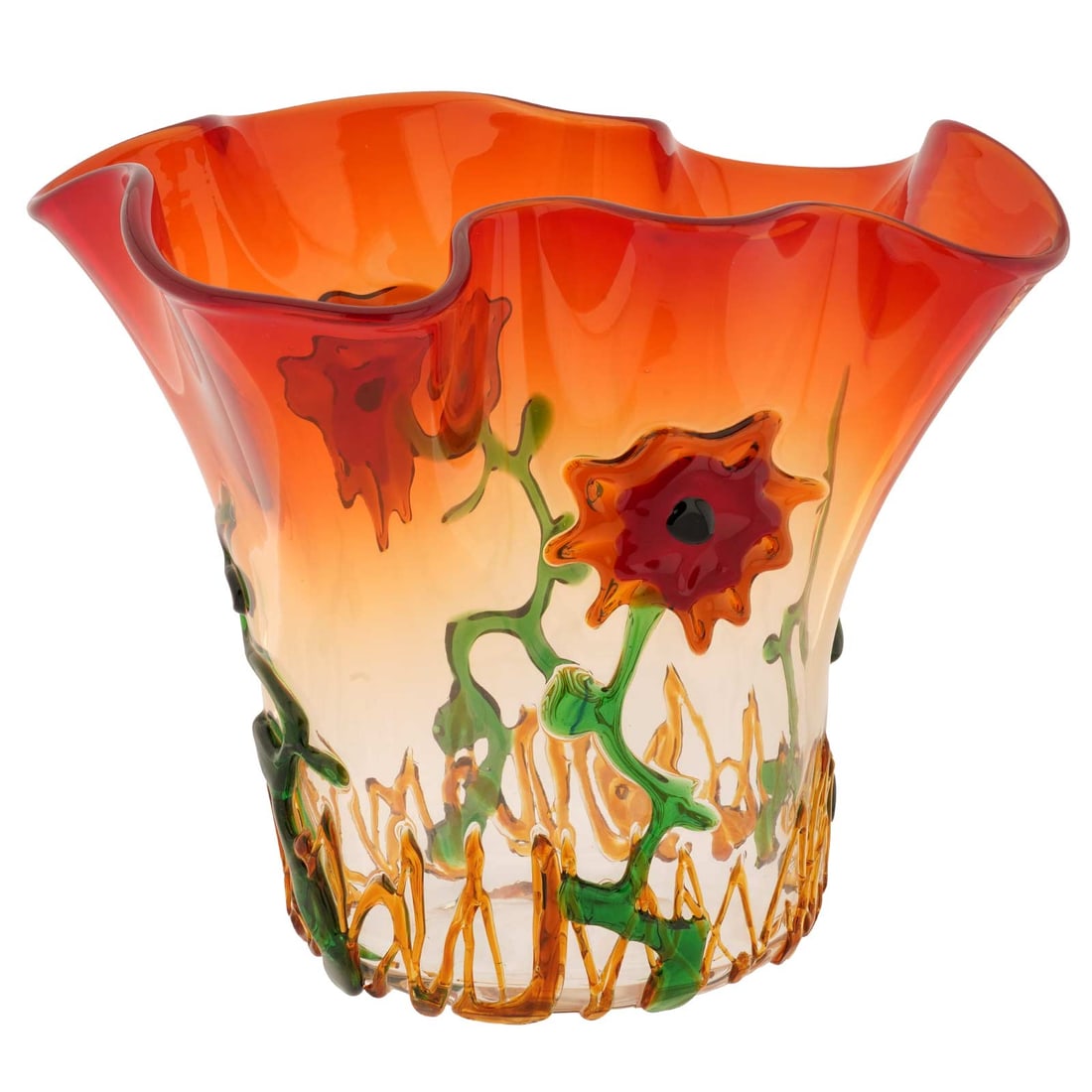 Murano Glass Abstract Flower Vase - Red: Murano Glass masters are known the world over for their virtuosity in turning glass into amazing art. Using just a few simple tools and basic hot furnaces in the tradition that goes at least ten centu