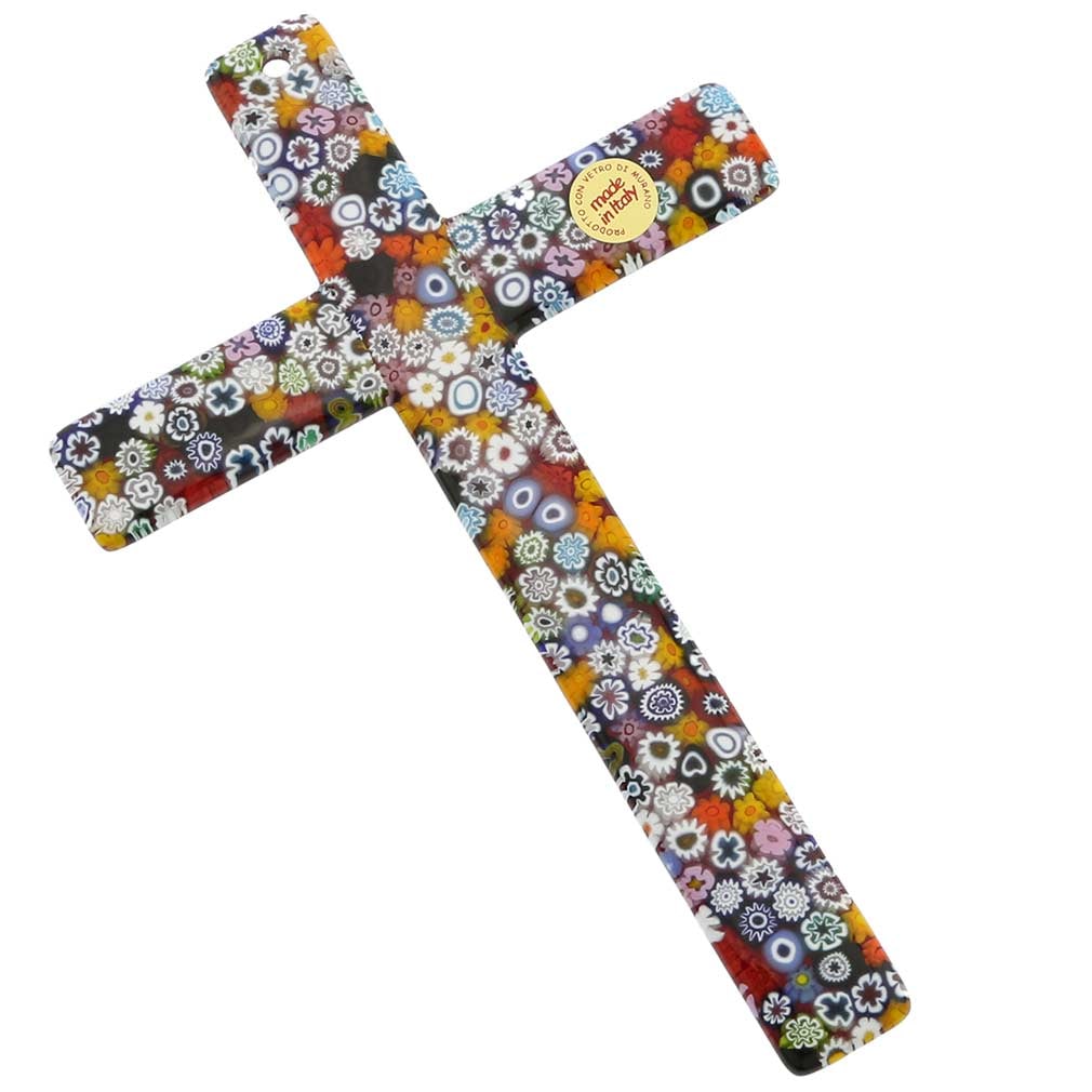 Murano Millefiori Art Glass Wall Cross Crucifix - Multicolor: This Murano Glass Crucifix represents the combination of the ancient artistic tradition of Murano Glass and the prominence that Venetians have always given to the religious and spiritual aspects of th
