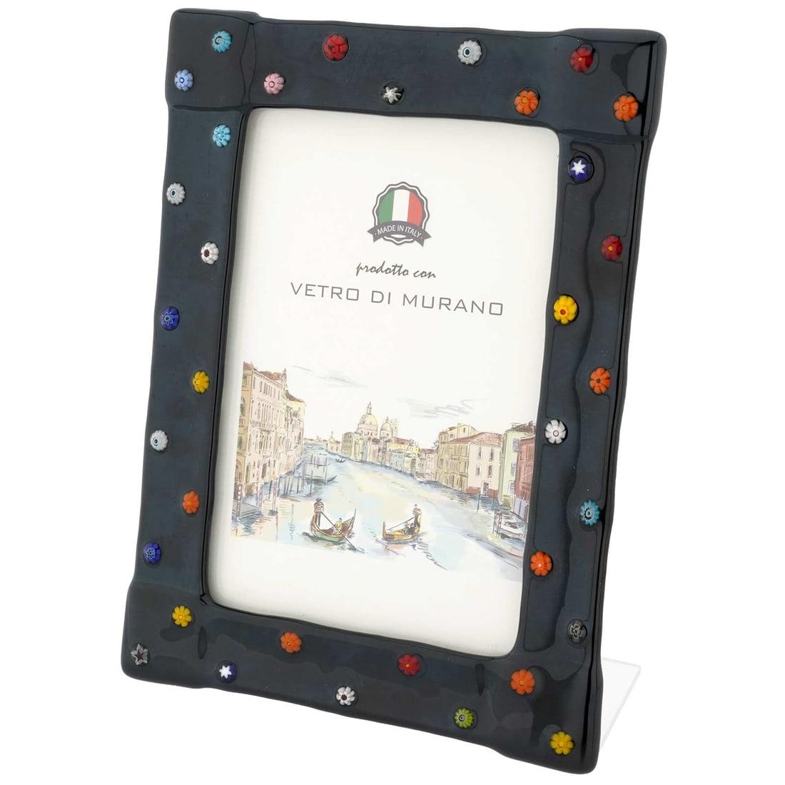 Murano Glass Photo Frame Pantalon 4X6 Inch - Black: Do you have a favorite photo that you'd like to display in a special way? Your answer is this rare Murano Glass photo frame handcrafted by talented Venetian masters whose skill comes from centuries of