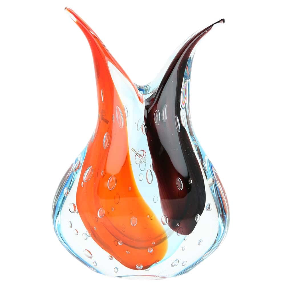 Murano Art Glass Sommerso Vase - Red and Purple: This fabulous Murano Glass Vase is modern and unique, yet it follows a thousand years of Venetian glass-making tradition. The vase is crafted in one of the famous Murano glass workshops by the masters