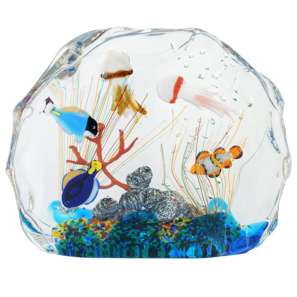 Large Murano Glass Aquarium With Fish And Sea Life: Murano Glass Aquariums are appreciated by fans and collectors alike because they convey everything that Murano Glass is famous for - exquisite craftsmanship, luminosity, unique beauty, and artistic va