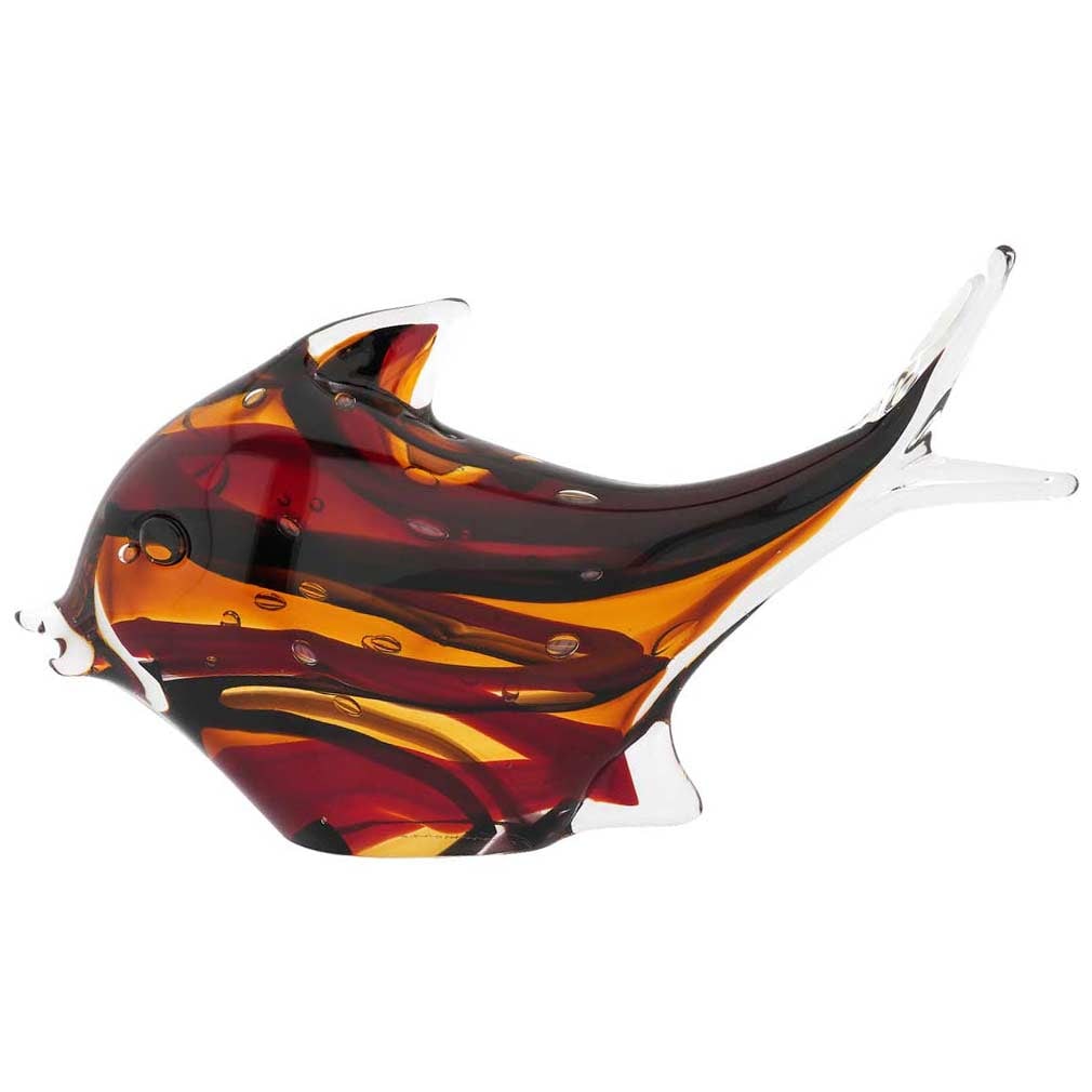 Murano Glass Fish Sculpture - Sommerso: This beautifully handcrafted Murano Glass Fish seems to have just come out of the shimmering waters of Venetian Lagoon. Featuring nature-inspired colors in shades of green, brown, and aquamarine with 