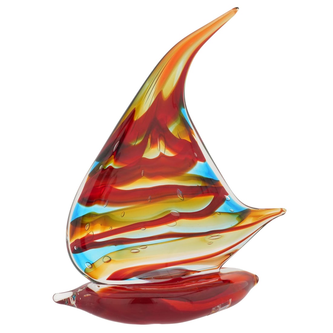 Murano Glass Large Sailboat - Rainbow: You can feel the salty air, imagine the far-away fishing villages, and get immersed in the ever-changing nature of the sea when you look at this beautifully handcrafted Murano Glass sailboat. The gorg