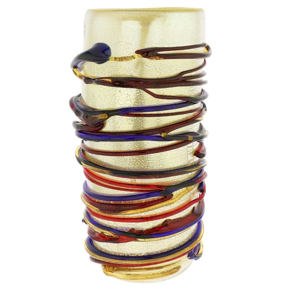 Murano Glass Vesuvio Abstract Art Tall Vase: Murano Glass masters are known the world over for their virtuosity in turning glass into amazing art. Using just a few simple tools and basic furnaces in the tradition that goes centuries back, Murano