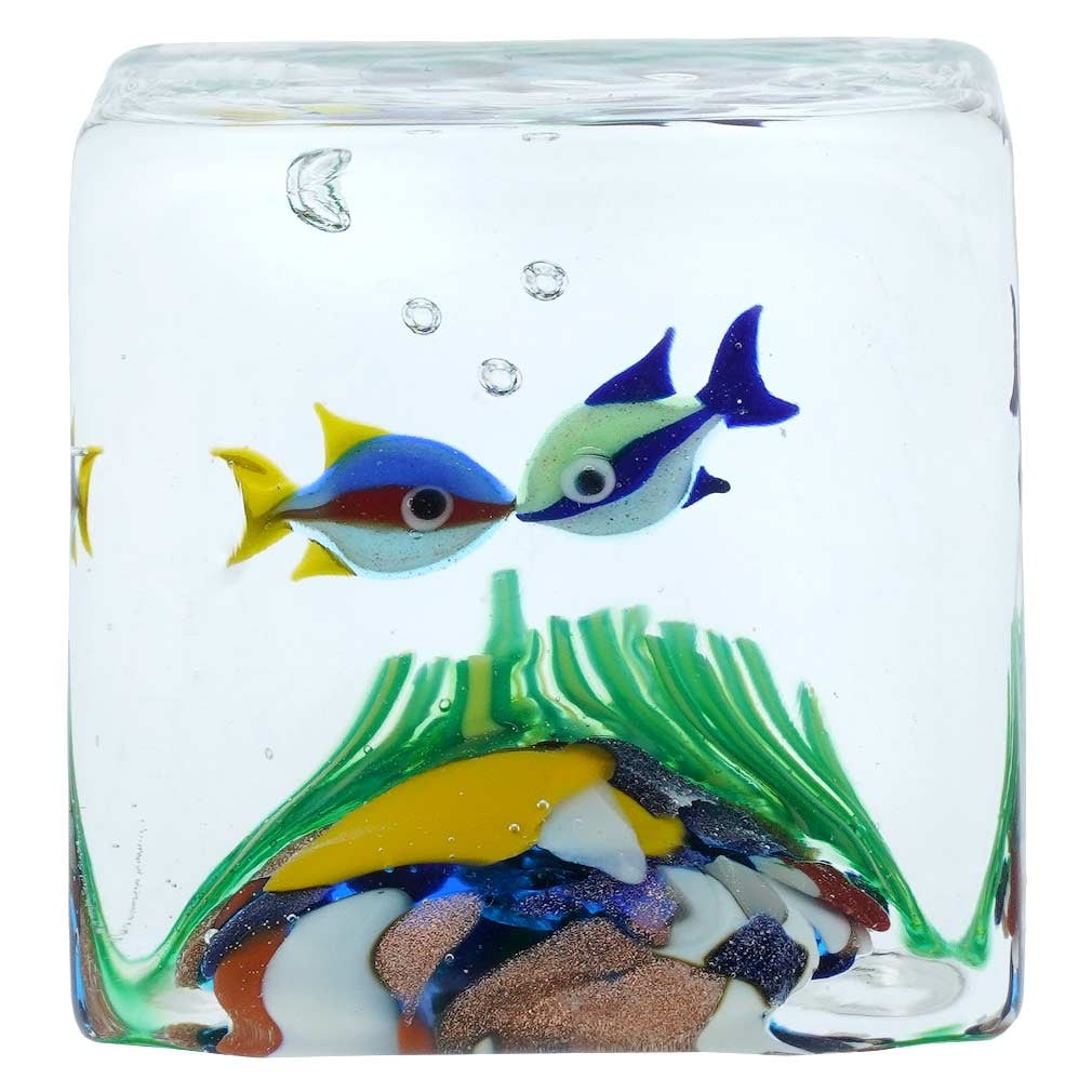 Murano Glass Aquarium Cube With Tropical Fish (1 of 5)