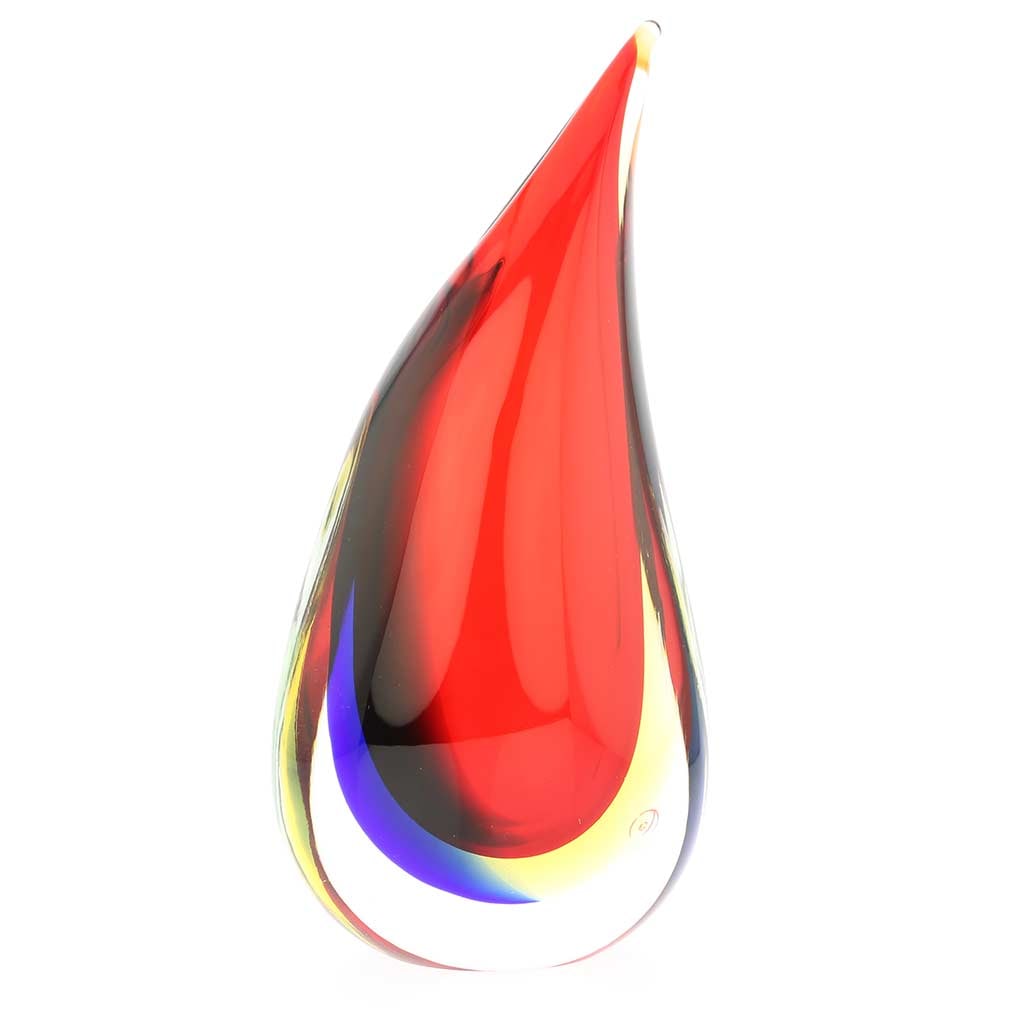 Murano Glass Sommerso Wave Vase - Red Blue Amber: This fabulous Murano Glass Vase presents classic Venetian glass-making technique called Sommerso in a catchy and elegant way. By expertly layering colored glass without mixing the colors, Murano maste