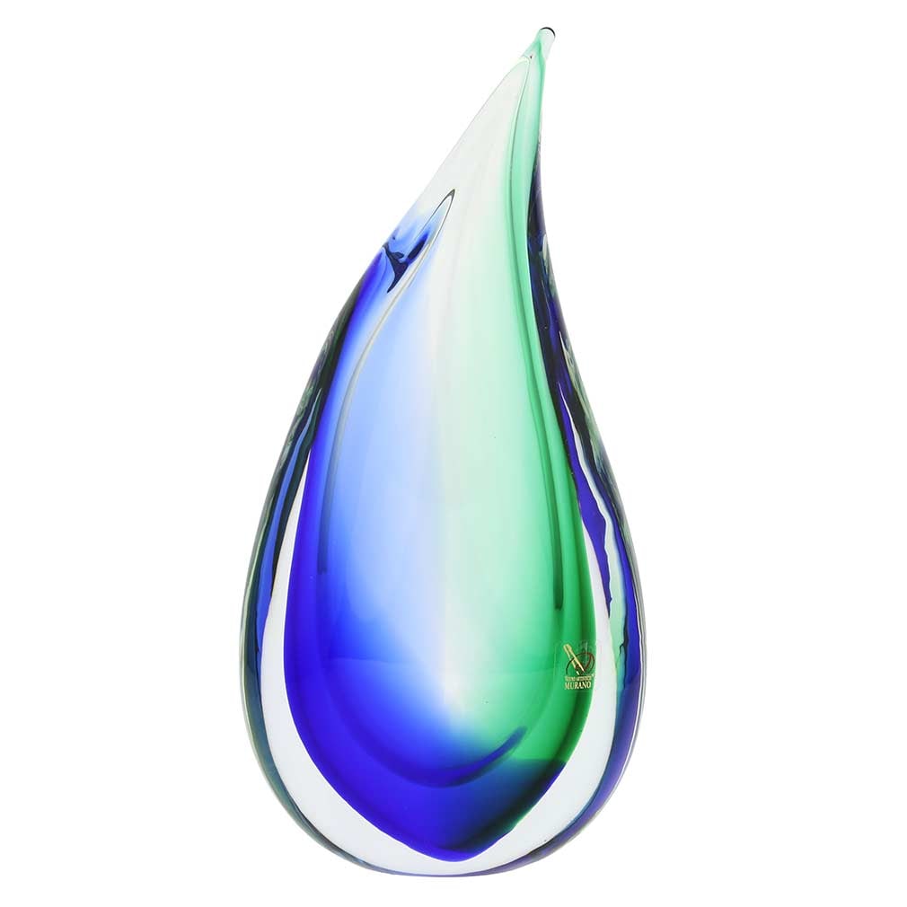 Murano Glass Sommerso Wave Vase - Green Blue: This fabulous Murano Glass Vase presents classic Venetian glass-making technique called Sommerso in a catchy and elegant way. By expertly layering colored glass without mixing the colors, Murano maste