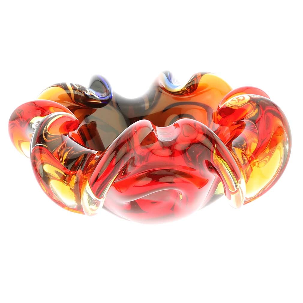 Murano Glass Sommerso Centerpiece Bowl - Red Blue Amber: This breathtaking Murano Glass Bowl is the very essence of the play of light and colors that characterizes the art of Venetian glass-making. The bowl's artistic look and its brilliance are achieved by