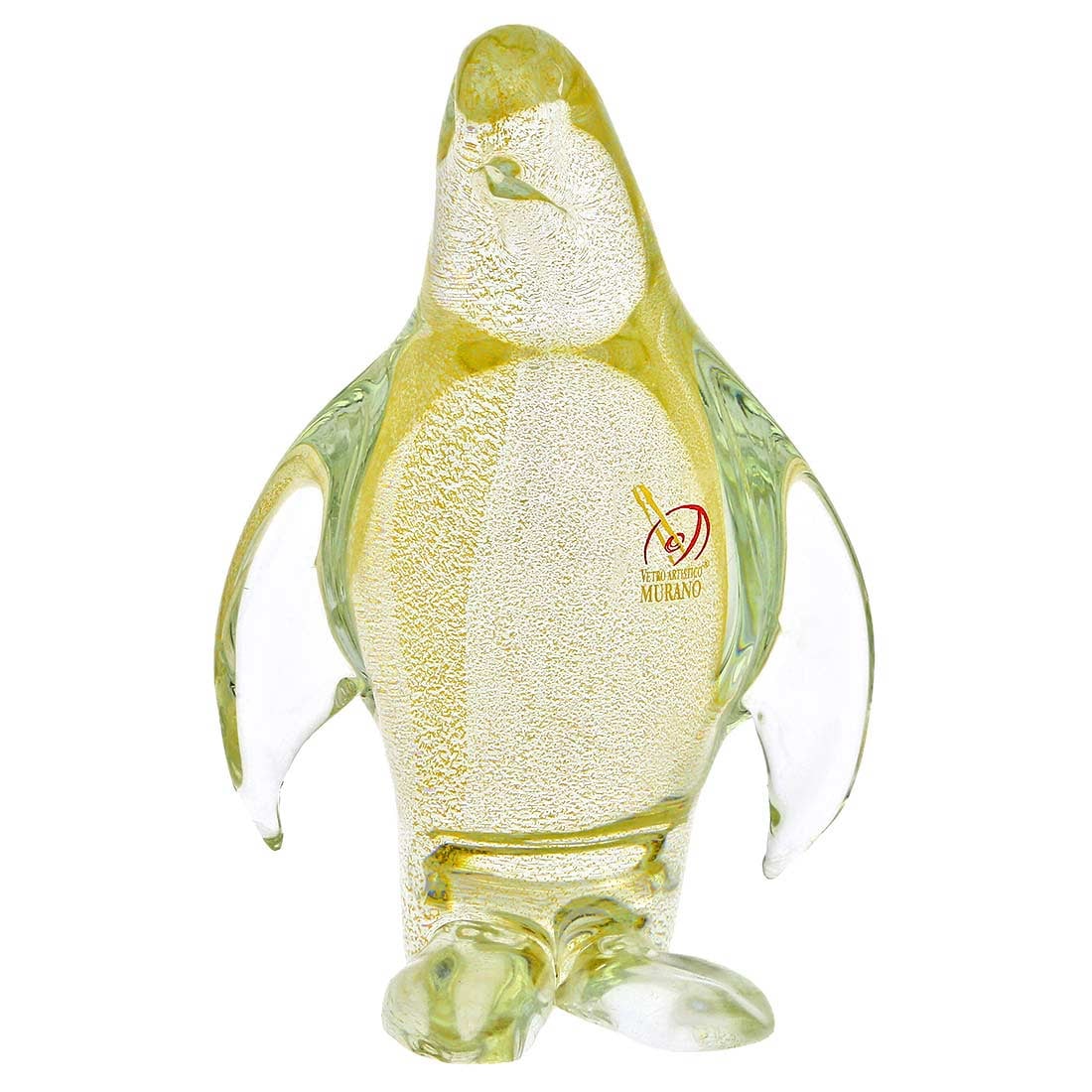 Murano Glass Penguin Sculpture - Sparkling Gold: This charming Murano Glass Penguin sculpture will instantly add lighthearted elegance to your surroundings. Handcrafted by Murano's top artisans using such ancient techniques as gold leaf infusion, th