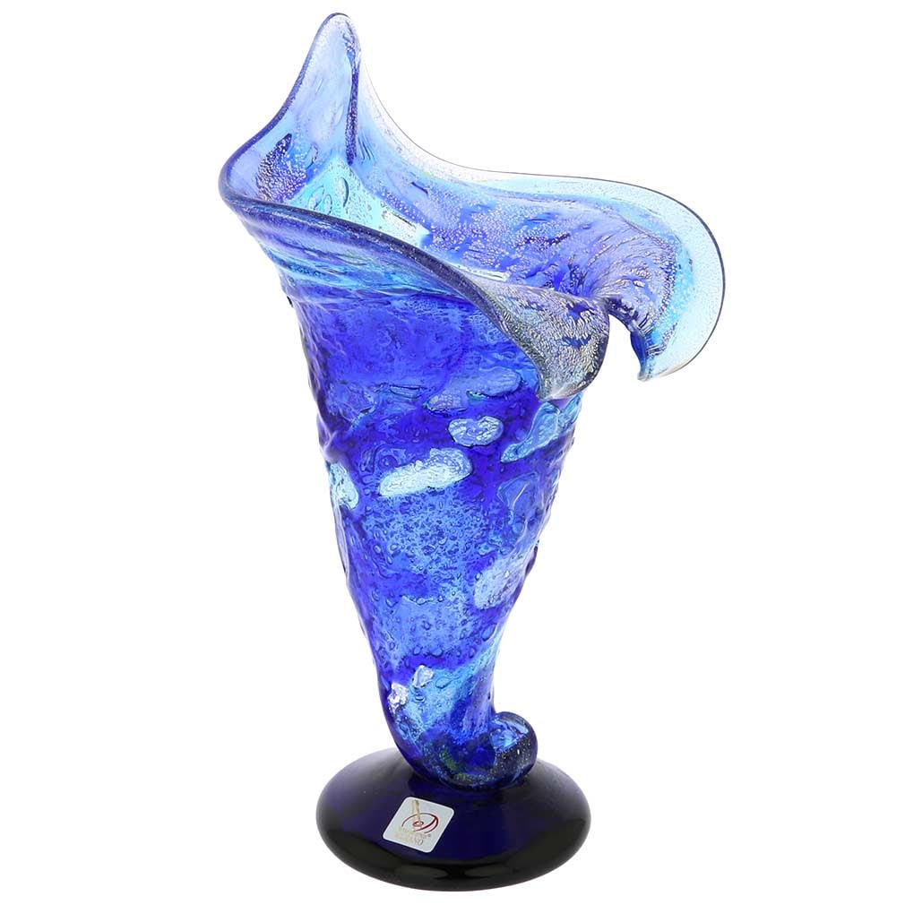 Murano Glass Sbruffo Horn Of Plenty Vase - Blue: This gorgeous Murano Glass Vase is not only a beautiful piece of art but an important symbol well-known in Western Art, a Horn Of Plenty. With its connotation of abundance, prosperity, and good fortun