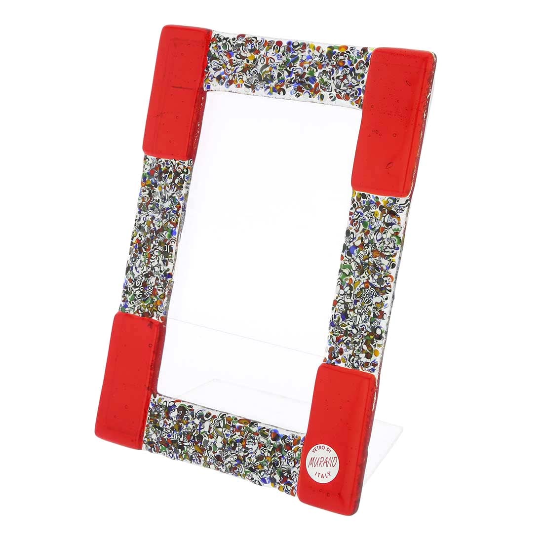 Murano Glass Klimt Photo Frame - Red: Beautiful, unique and eye-catching, this Murano Glass photo frame is a perfect artistic backdrop to your favorite photos, bringing the beauty of Venice right into your home or office. Handcrafted in c