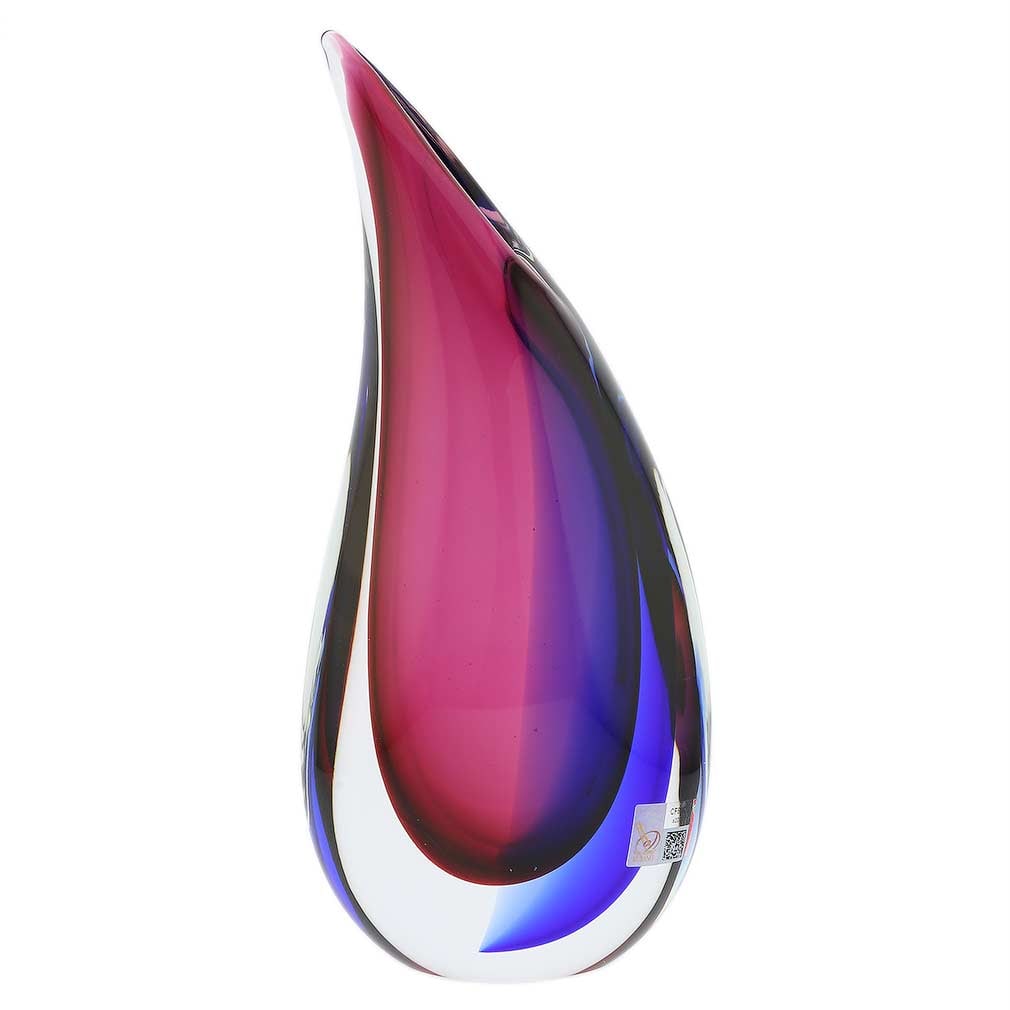Murano Glass Sommerso Wave Vase - Rose and Blue: This fabulous Murano Glass Vase presents classic Venetian glass-making technique called Sommerso in a catchy and elegant way. By expertly layering colored glass without mixing the colors, Murano maste