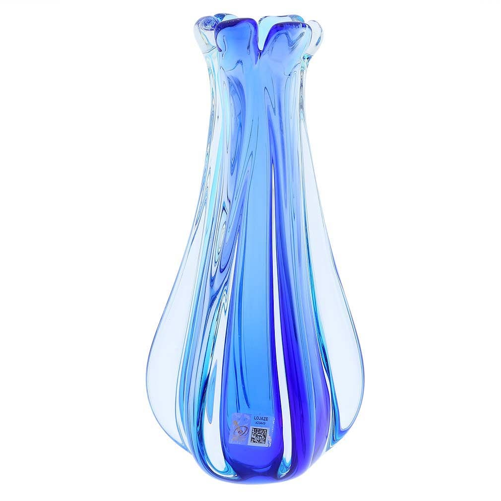 Murano Glass Sommerso Ribbed Bud Vase - Aqua Blue (1 of 8)
