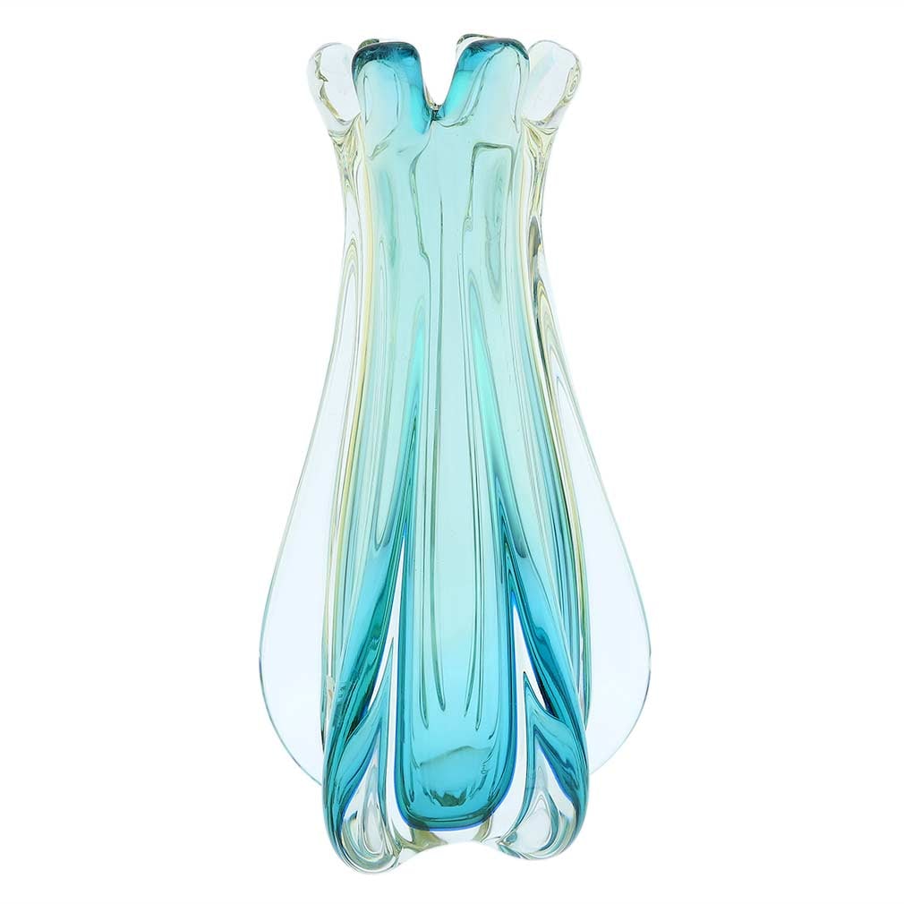 Murano Glass Sommerso Ribbed Bud Vase - Amber Aqua: This fabulous Murano Glass Vase presents an ingenious twist on glass workmanship pioneered by the talented glass artisans on the Venetian island of Murano. In their search for new avant-garde forms an
