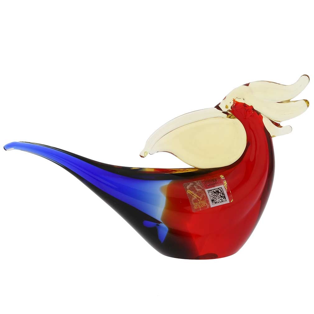 Murano Glass Toucan - Red Blue Amber: This beautiful Murano Glass Toucan sculpture handmade in one of Murano's famous family workshops will make an exotic and elegant accent in your home or office. Murano Island near Venice is a special p