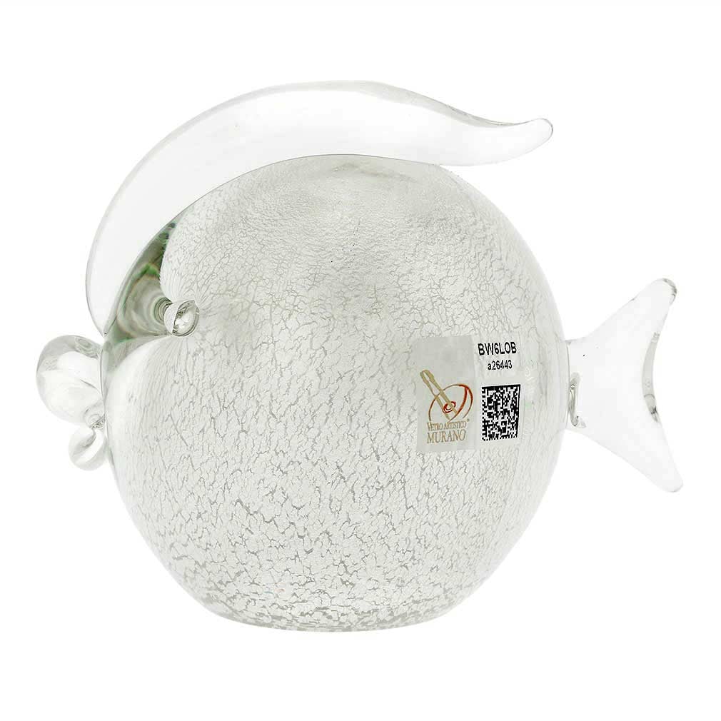 Murano Glass Round Fish - Sparkling Silver: This beautiful fish seems to have just jumped out of the sparkling waters of Venetian Lagoon. Created in a traditional workshop on Murano island using the sought-after silver leaf technique where .925